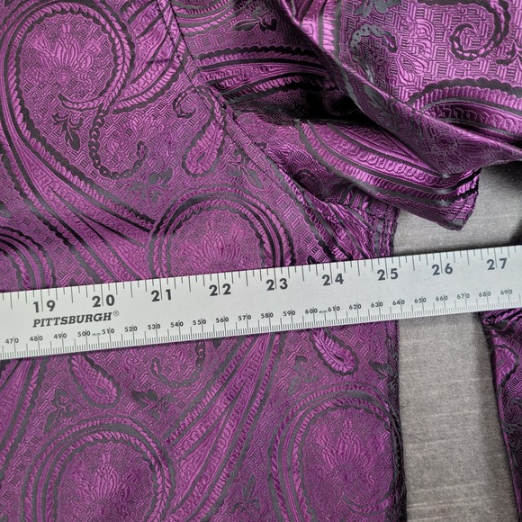 Barry Wang Mens XL Paisley Print Long Sleeve Dress Shirt Purple Black Button Up - Picture 5 of 6
